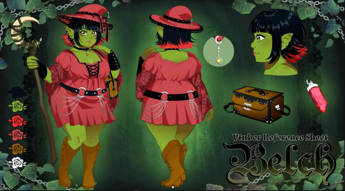 Belch Full Logo This is the logo for Belch the Goblin, a VTuber. The logo consists of Belch's name in a bright green bubble font with two goblin ears sticking out of the sides. Brown mud is dripping from all of the letters and a pink witches hat sits atop the letter H in